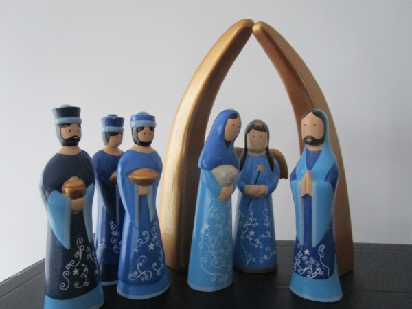 Wooden Blue Nativity Scene