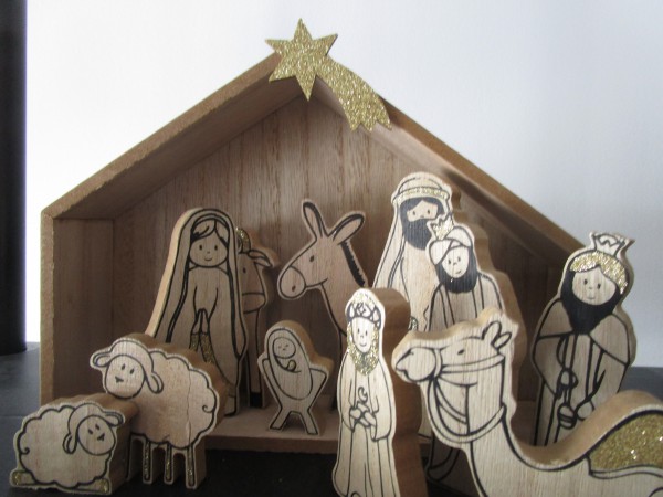 Wooden White Nativity Scene